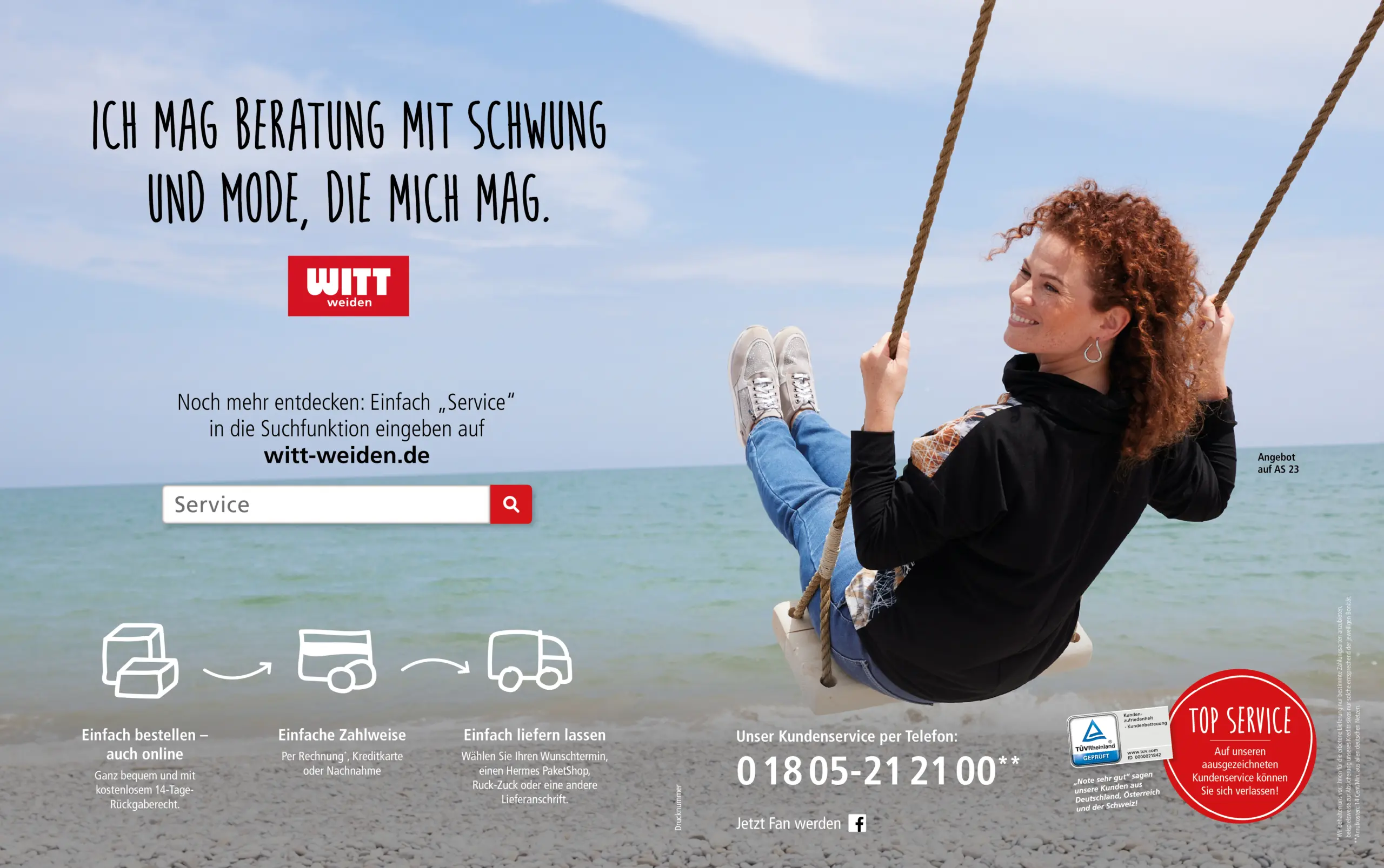 Witt Weiden Werbefoto mit einer Dame auf einer Schaukel