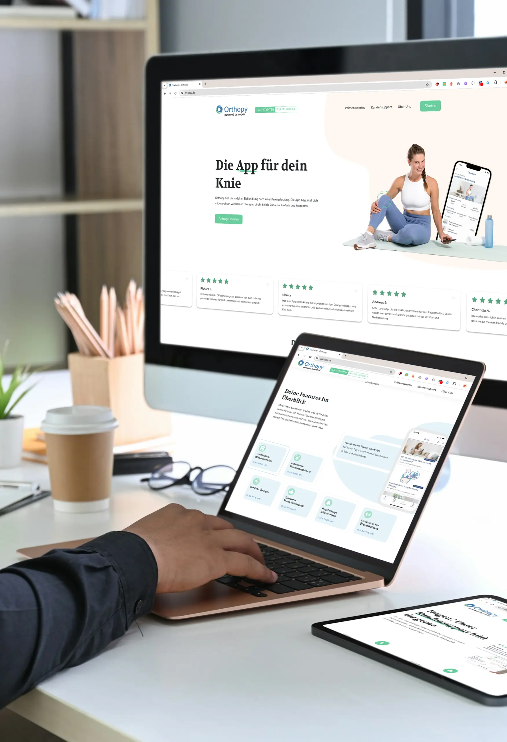 Mockup Orthopy Desktop, Tablet und Smartphone